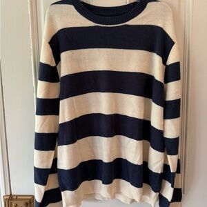 Topman Navy and Cream Striped Sweater